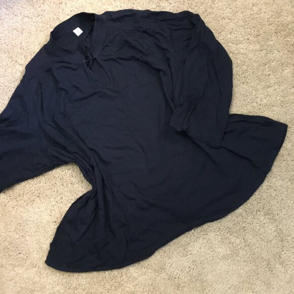 Dark Navy Blue Banded Tie Up Collar Bohemian Tunic Shirt - Picture 5 of 12